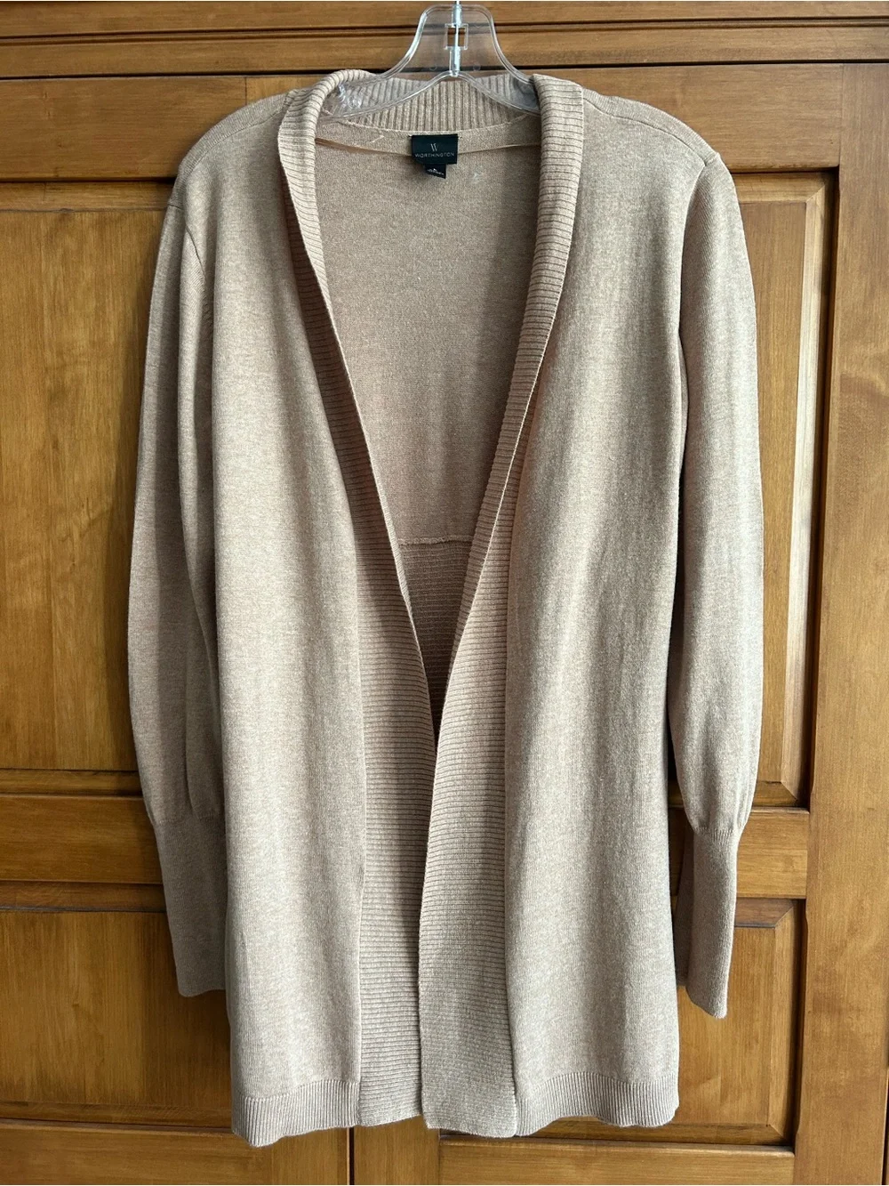 Worthington Open-Front Long Cardigan Sweater - Camel. Size L - Picture 1 of 6